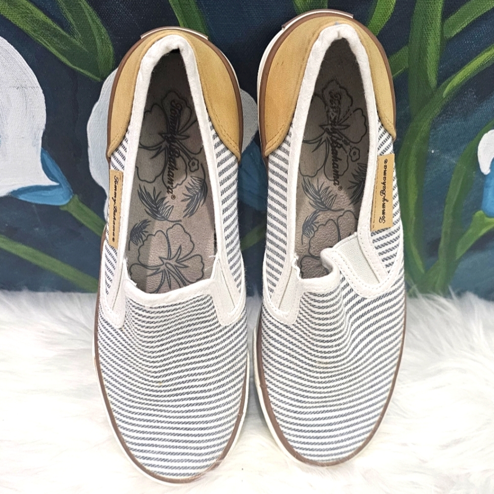Tommy Bahama Canvas Slip On Shoes Sneaker Casual Blue White Stripe Women’s 7